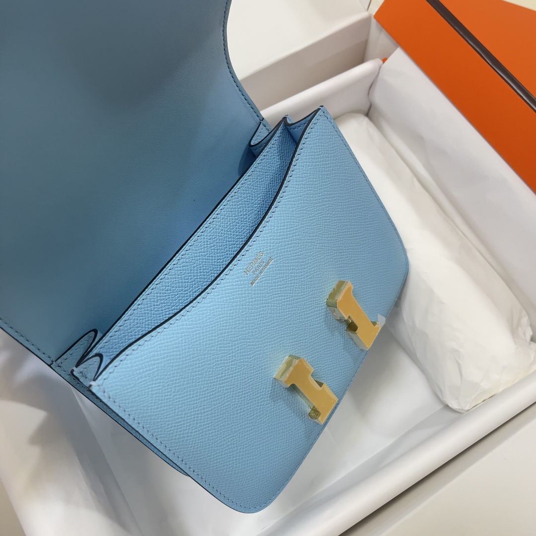 Hermes Constance 24cm Shoulder Bag In Sky Blue Epsom Leather